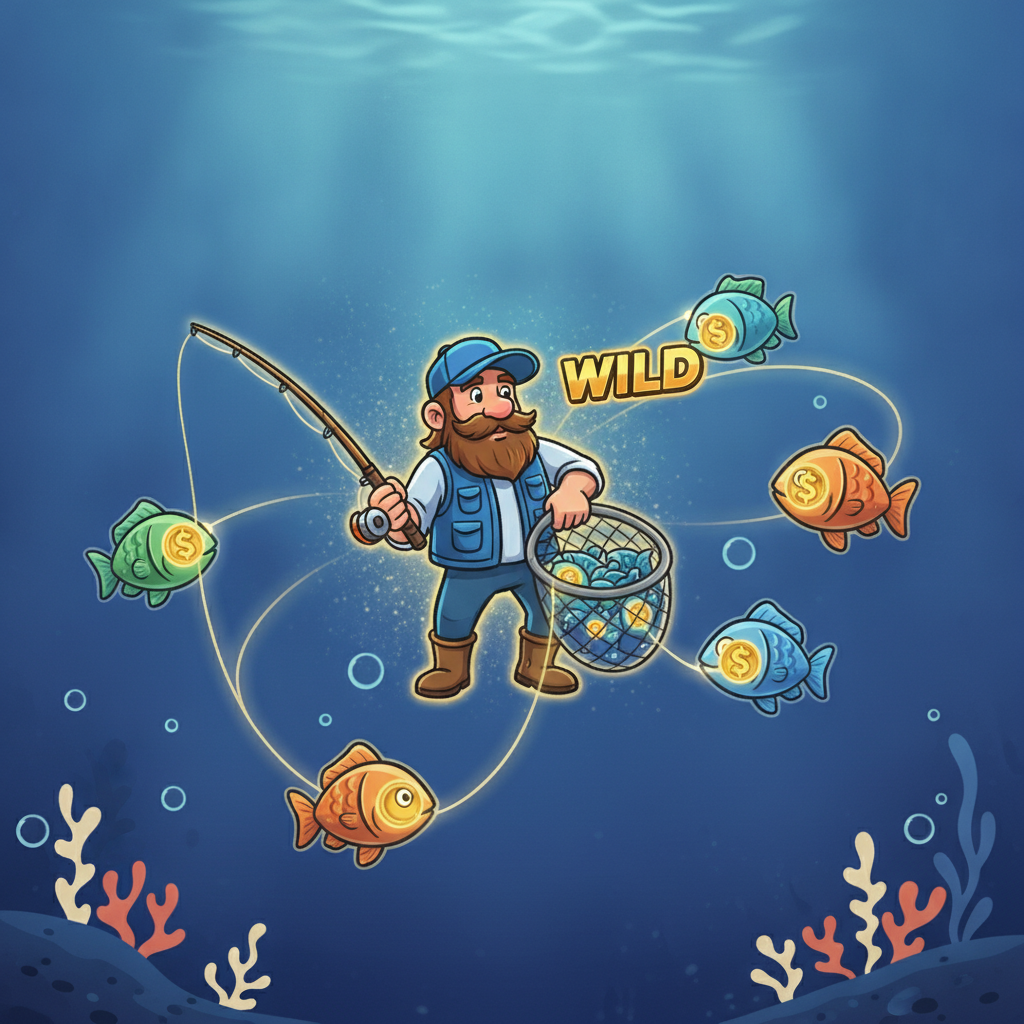 Fisherman Wild symbol collecting fish values